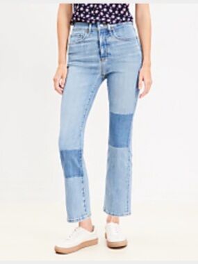 LOFT Light Blue Patchwork Straight-Leg Jeans